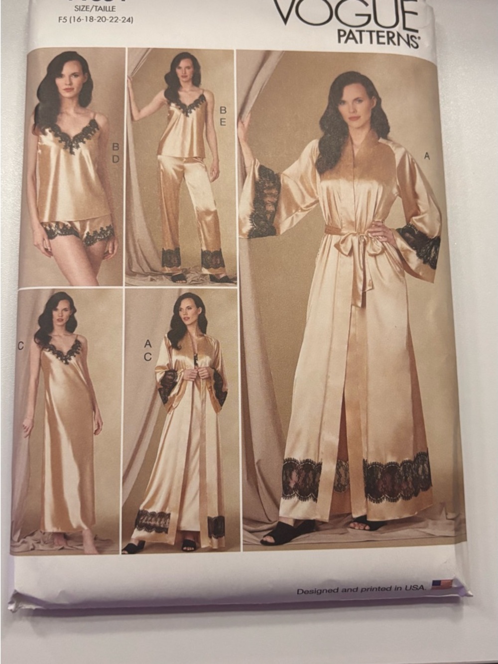 Vogue Sewing Pattern - Satin Robe & Lingerie Set